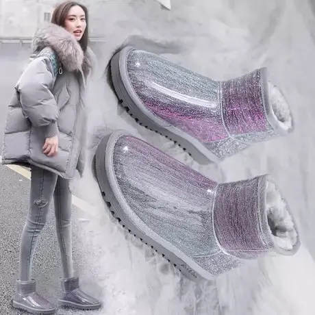 冬季加绒加厚雪地靴女2023年新款保暖皮毛一体棉鞋秋冬防水短靴子图片