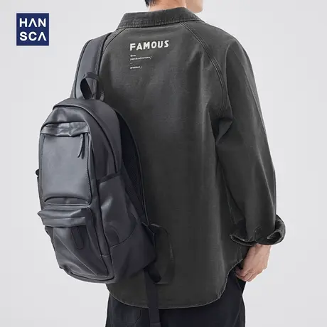 hansca日系潮牌男士牛仔衬衫春季新款复古做旧宽松设计感休闲外套图片