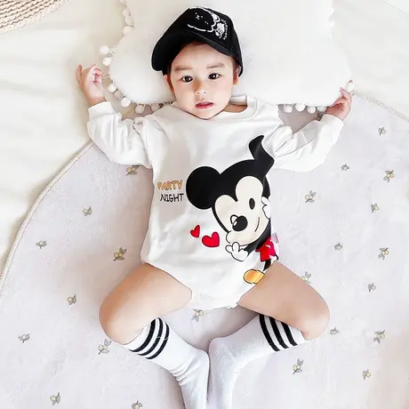 新生婴儿连体衣服夏季薄款套装纯棉空调睡衣宝宝夏装长袖哈衣爬服商品大图