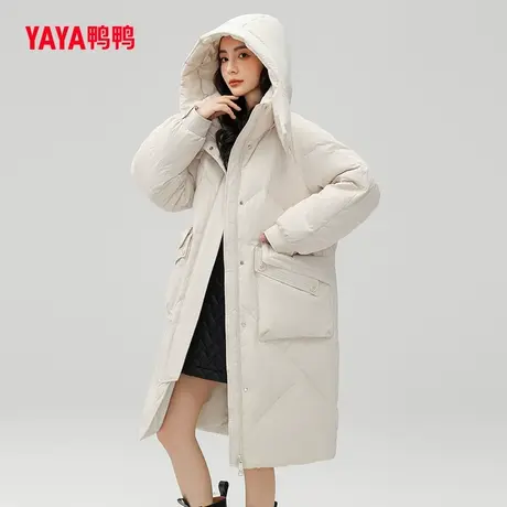 鸭鸭羽绒服女2023年冬季长款连帽时尚纯色百搭休闲保暖外套C图片