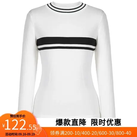 【艾格】2023春季新款毛针织衫韩版休闲百搭条纹女修身内搭上衣潮图片