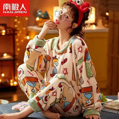南极人睡衣女秋冬珊瑚绒加厚2023年新款法兰绒冬季少女卡通家居服商品大图