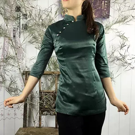 傲雪屋中国风改良修身显瘦中长款旗袍上衣 复古中式party小礼服商品大图