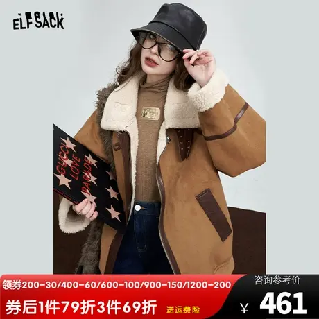 妖精的口袋仿麂皮加厚棉衣外套女2023冬季新款复古英伦风保暖棉衣图片