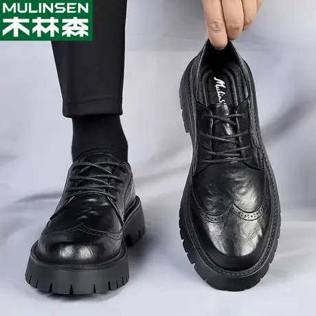 木林森皮鞋男款春秋英伦风软底雕花布洛克男鞋商务正装休闲大头鞋商品大图