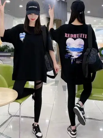 ins风时尚宽松印花t恤女短袖2023夏季新款韩版遮肉百搭圆领半袖潮商品大图