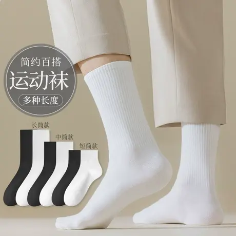 袜子男士纯色中筒袜夏季纯棉短袜吸汗透气秋季长筒袜运动百搭男袜商品大图