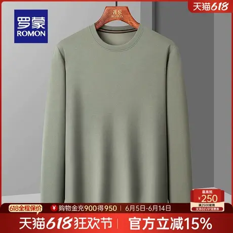 【菠萝格】罗蒙男士休闲长袖圆领T恤2025春季新款宽松透气打底衫商品大图