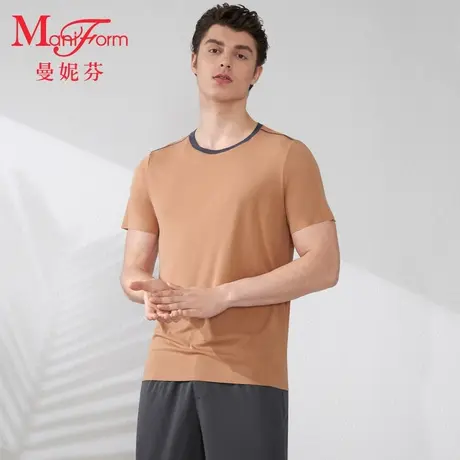 曼妮芬男士夏季圆领短袖长裤套装舒适家居服起居服青年睡衣睡裤商品大图