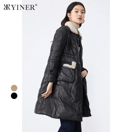 YINER音儿女装2022冬季新款长款水貂毛领真皮羽绒服图片