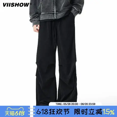 VIISHOW2024男款冬季百搭褶皱宽松ins美式高街垂感简约直筒休闲裤商品大图