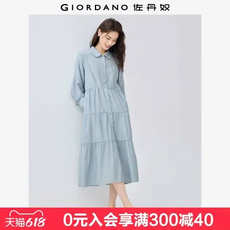 佐丹奴田园风长裙女新款减龄娃娃领蛋糕裙插肩长袖连衣裙05465076图片