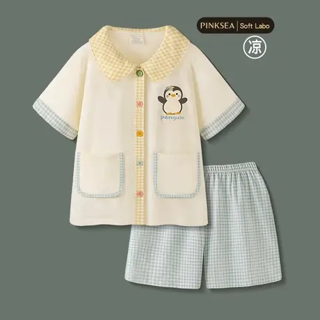 睡衣女款可爱凉感纯棉短袖短裤夏季家居服新款企鹅全棉女士套装商品大图
