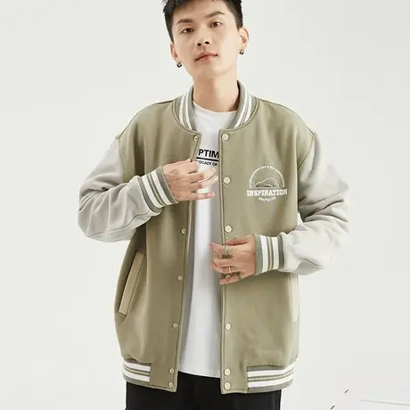 唐狮棒球服男外套春秋冬季新款加绒拼接棒球领休闲美式运动夹克潮图片