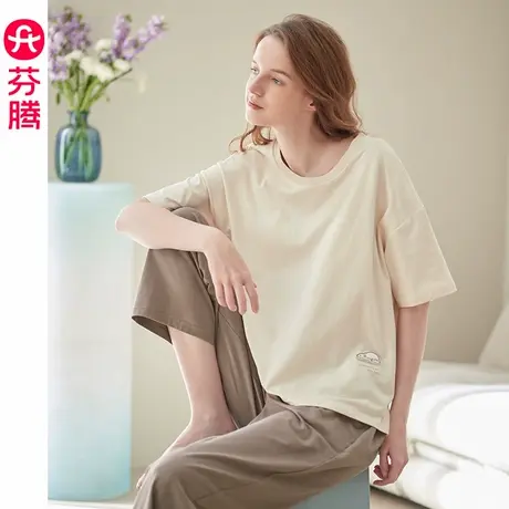芬腾服饰纯棉女月子服带胸垫夏短袖免穿文胸哺乳喂奶产后孕期睡衣商品大图