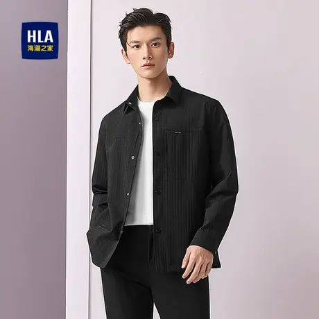 HLA/海澜之家舒适翻领夹克2025春夏新款工装风凹面格子外套男商品大图