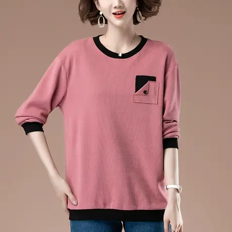 春秋季加肥加大码女装卫衣女圆领宽松中年妈妈百搭遮肚子显瘦上衣商品大图