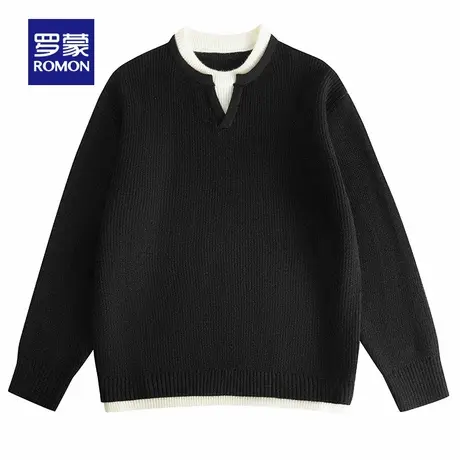 罗蒙男士时尚百搭圆领长袖针织衫2025秋季新款宽松易打理套头毛衣商品大图