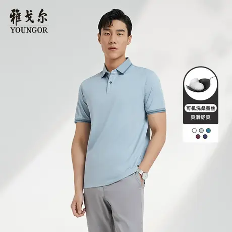雅戈尔奥莱 男装可机洗桑蚕丝短袖POLO衫翻领T恤商品大图