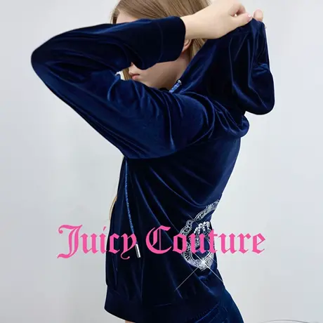 Juicy Couture橘滋外套女2025年秋季新款烫钻丝绒连帽修身上衣图片