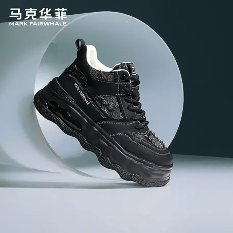 马克华菲高帮鞋男士2025新款秋季潮流老爹鞋黑色厚底增高鞋面包鞋图片