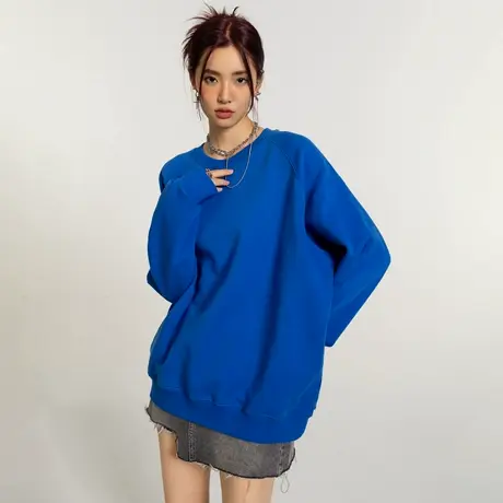 YEP美式复古纯色圆领卫衣外套女春秋2025新款宽松休闲情侣款上衣图片