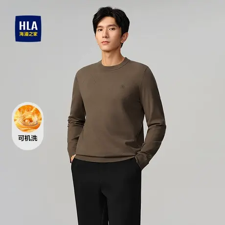 HLA/海澜之家休闲长袖针织衫2025秋季新款圆领修身可机洗毛衣男商品大图