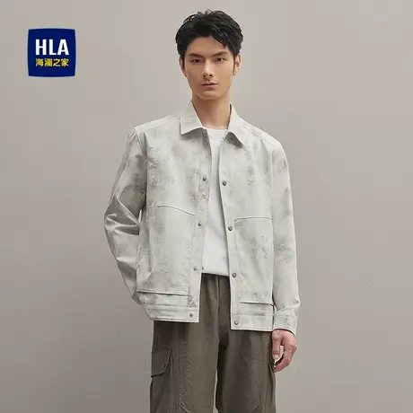 HLA/海澜之家休闲夹克2025秋季新款扎染翻领缉明线装饰外套男图片