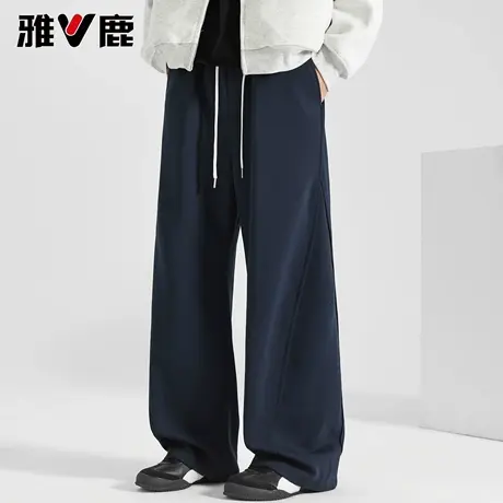 雅鹿美式阔腿弯刀裤2026春新款男青年时尚宽松显瘦抽绳休闲拖地裤商品大图