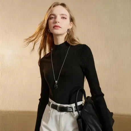 唐狮打底衫女秋冬可外穿半高领净色肌理针织打底衫高级感内搭TA图片