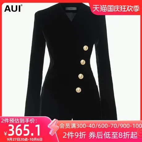 2023春秋新款设计感小众女装收腰西服黑色丝绒小西装外套女中长款图片