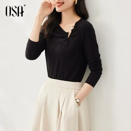 OSA欧莎 黑色设计感长袖打底衫T恤女秋装2023年新款内搭洋气上衣图片