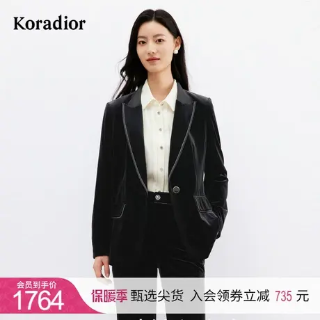 珂莱蒂尔女装2023年新款拼接工艺西装领直筒型外套女短款上衣图片