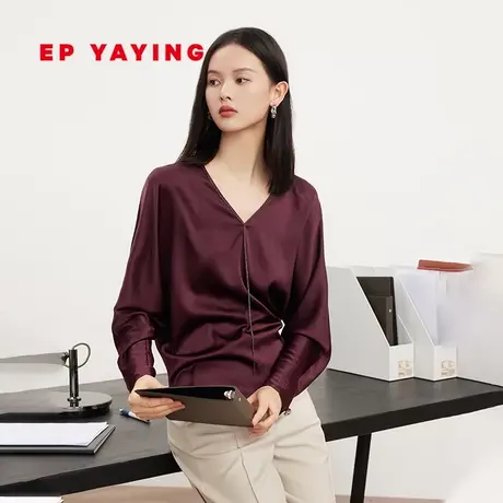 EP YAYING雅莹女装 气质真丝V领长袖衬衫上衣 春装商场同款2318A图片