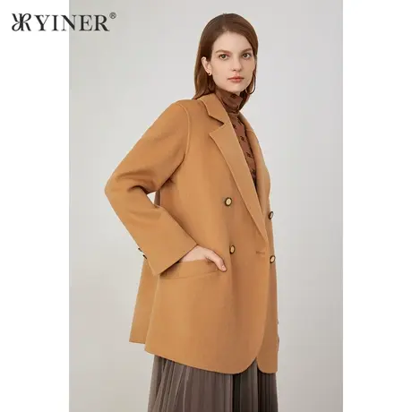 *YINER音儿奥莱女装冬季宽松西装领毛呢外套商品大图