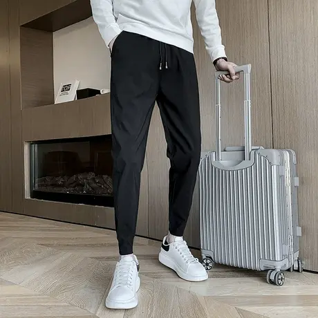 秋季男士休闲裤裤子修身纯色弹力修身潮流运动小脚裤潮牌束腿裤商品大图