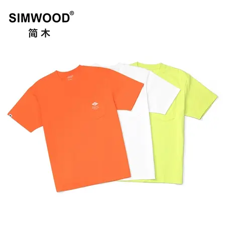 Simwood简木男装【宽松版型】简约休闲胸前口袋印花圆领短袖T恤男图片