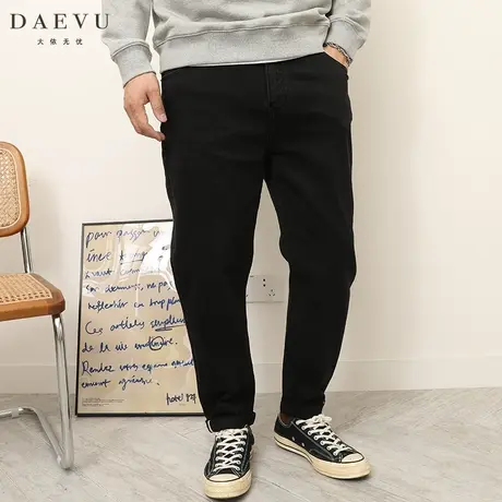DAEVU春秋新款黑灰水洗大号潮胖子弹力小脚加肥加大码男士牛仔裤商品大图