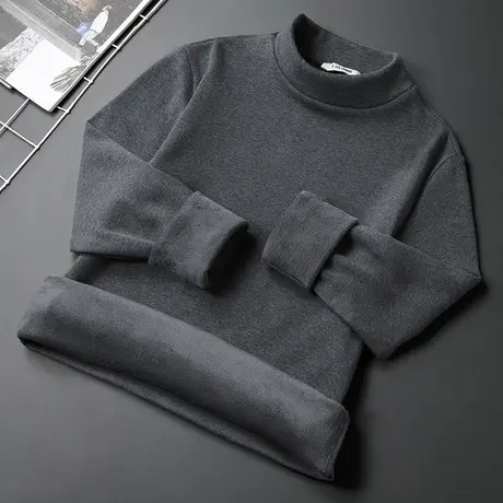 长袖t恤男装半高领秋冬保暖中领打底衫加绒加厚纯色内搭秋衣小衫商品大图