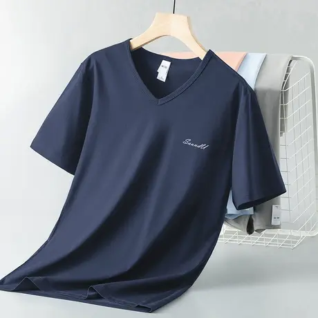 莫代尔短袖t恤男夏季透气速干V领上衣服冰丝凉感半袖潮流印花体恤商品大图