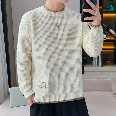 软糯圆领毛衣男秋冬季潮牌中性风长袖针织衫男士加厚保暖毛线衣服商品大图