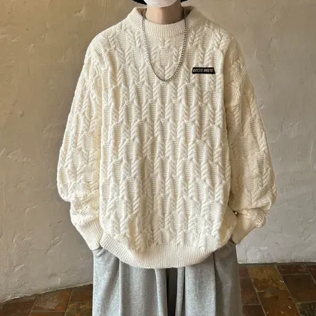 秋冬季毛衣男宽松慵懒风休闲外套基础款复古内搭麻花套头针织衫男商品大图