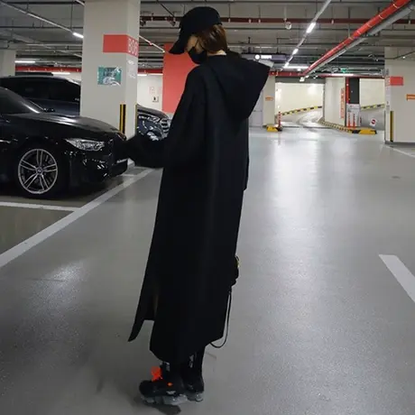 秋冬新款连帽中长款卫衣女韩版宽松大码套头慵懒风时尚卫衣连衣裙图片