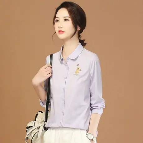 韩潮袭人高级感刺绣紫色长袖衬衣2024春季新款女士衬衫设计感小众图片