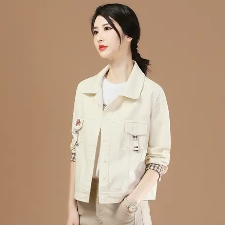 韩潮袭人刺绣格子牛仔短外套2024春装新款韩版宽松百搭女士夹克图片