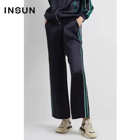 INSUN恩裳奥莱2023春季醋酸顺滑运动裤侧边撞色直筒休闲裤图片