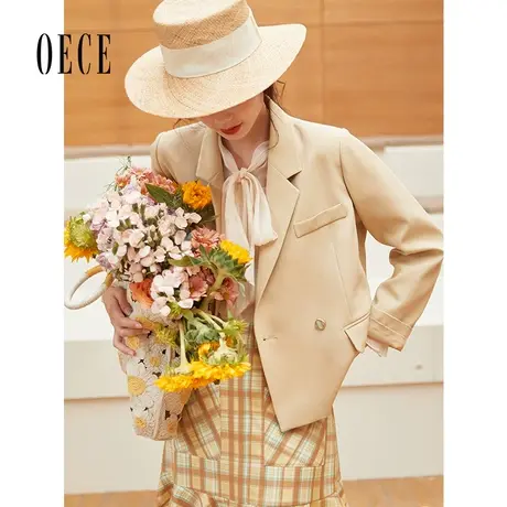 Oece帅气个性休闲西服春秋新款复古英伦短款小西装外套商品大图