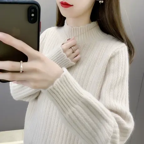 半高领加绒毛衣女加厚打底衫冬装2023新款爆款洋气宽松百搭女内搭图片