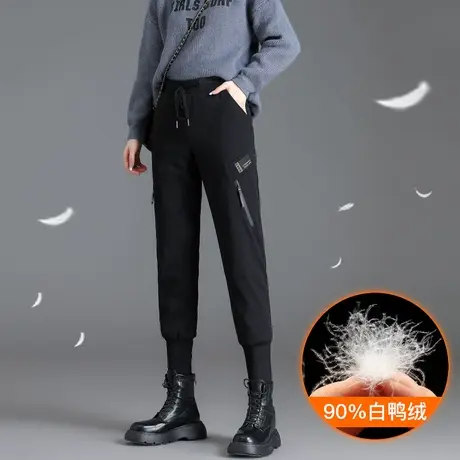 羽绒裤女冬季新款外穿高腰宽松加厚小个子加绒休闲棉裤工装保暖裤图片