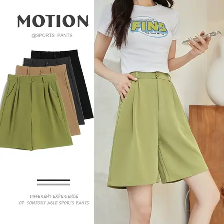 西装短裤女夏季薄款高腰显瘦宽松直筒休闲冰丝a字阔腿五分裤ins潮商品大图